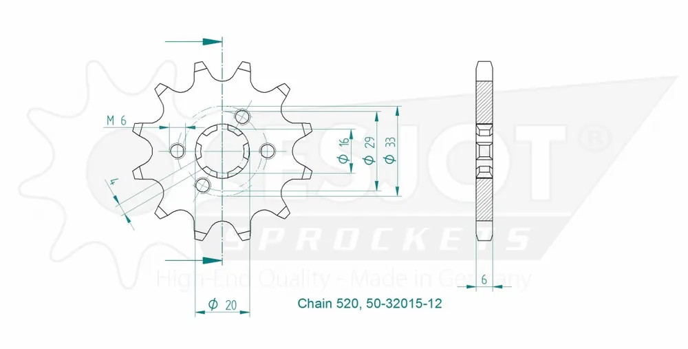 ESJOT - FRONT 12T, 520 - Sprockets - Geschikt voor Kawasaki Kx 125 Hete Deal