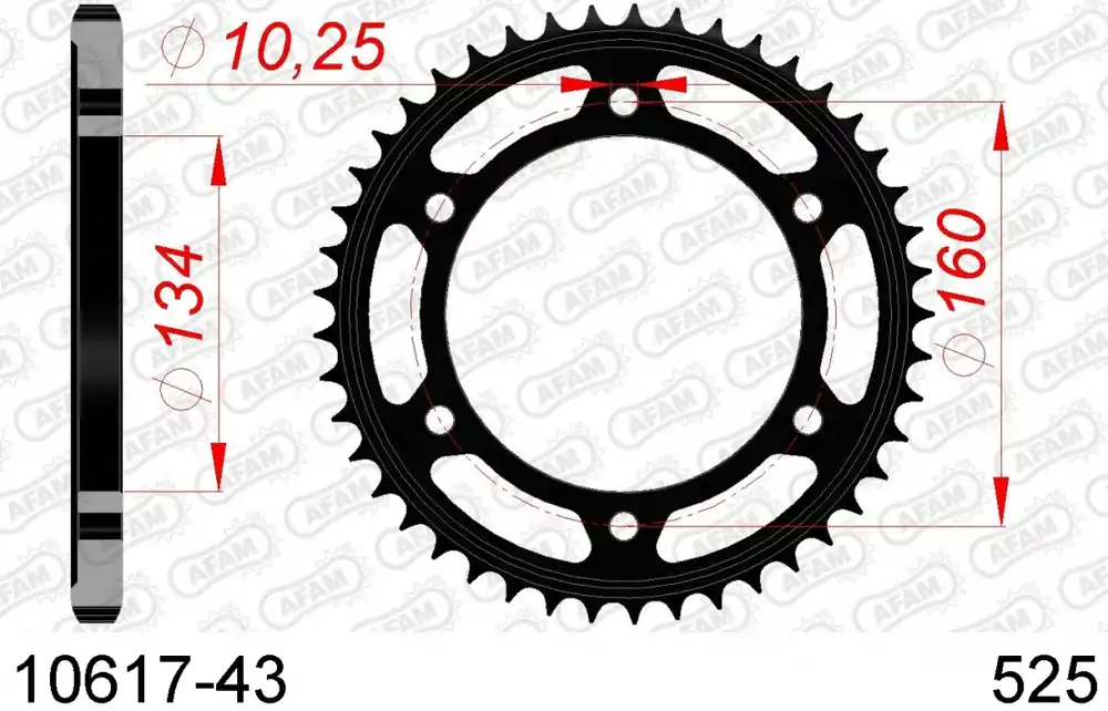 AFAM - REAR STEEL 43T, 525 - Sprockets - Compatibel met Honda Flitsaanbieding