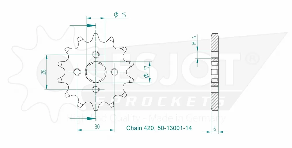 ESJOT - FRONT 14T, 420 - Sprockets - Geschikt voor Honda en Kawasaki Koopje