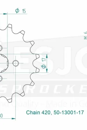 ESJOT - FRONT 17T, 420 - Sprockets - Compatibel met Honda en Yamaha Gereduceerde Prijs