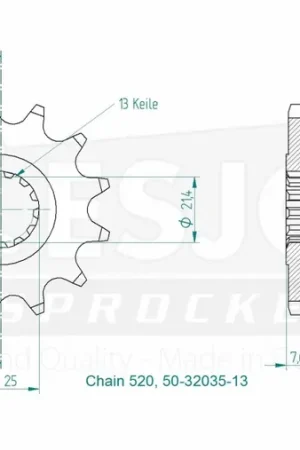 ESJOT - FRONT 13T, 520 - Sprockets - Compatibiliteit met Kawasaki en Yamaha Weekendaanbieding