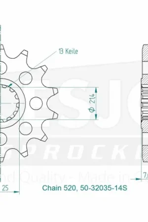 ESJOT - FRONT 14T, LIGHT, 520 - Sprockets - Compatibel met Kawasaki en Yamaha Tijdelijk Beschikbaar
