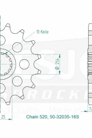 ESJOT - FRONT 16T, LIGHT, 520 - Sprockets - Compatibel met Kawasaki en Yamaha Nieuw Model