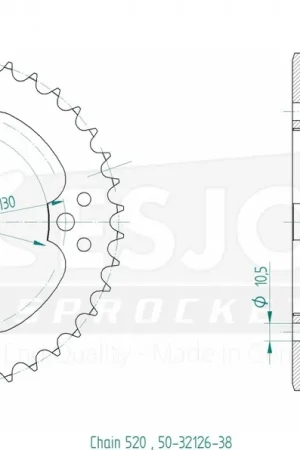 ESJOT - REAR STEEL 38T, 520 - Sprockets - Geschikt voor Kawasaki Kfx 450 r Exclusief