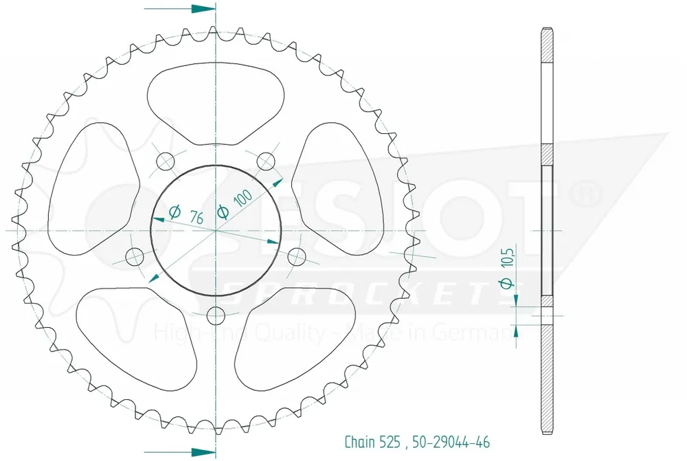 Nieuwe Collectie ESJOT - REAR STEEL 46T, 525 - Sprockets - Compatibel met Benelli