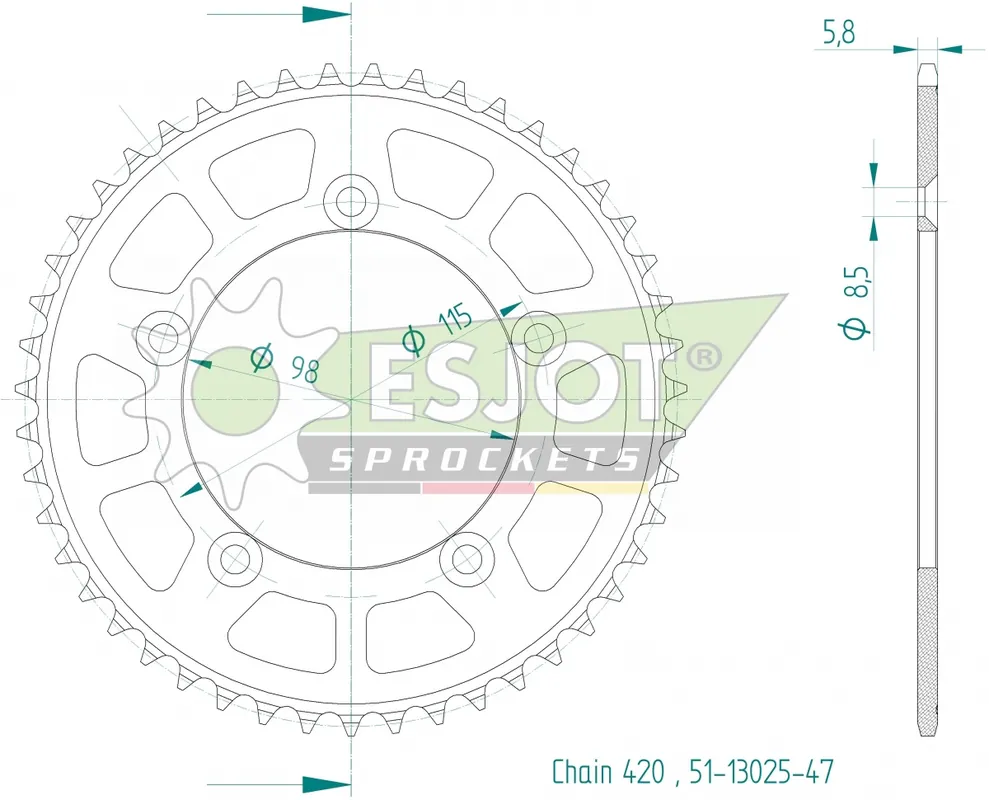 Alleen Vandaag ESJOT - REAR ALU 47T, 420 - Sprockets - Zwart