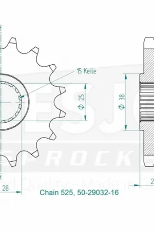 Alleen Vandaag ESJOT - FRONT 16T, 525 - Sprockets - Geschikt voor Aprilia