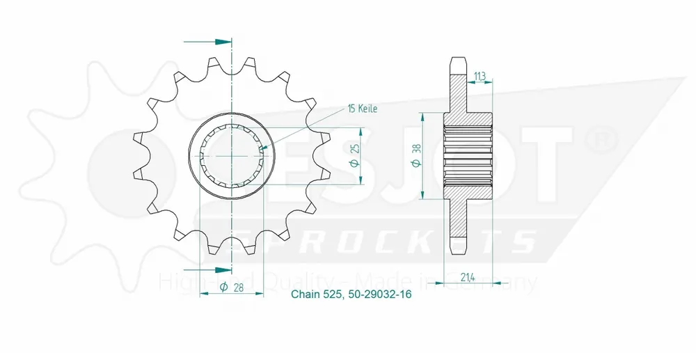 Alleen Vandaag ESJOT - FRONT 16T, 525 - Sprockets - Geschikt voor Aprilia