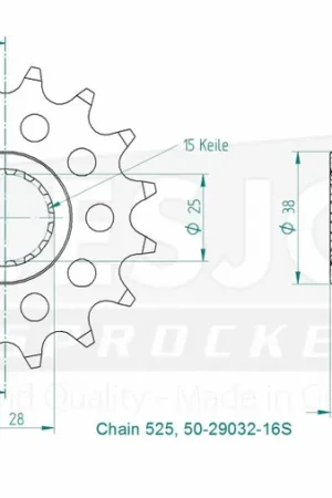 ESJOT - FRONT LIGHT 16T, 525 - Sprockets - Geschikt voor diverse Aprilia modellen Actieprijs