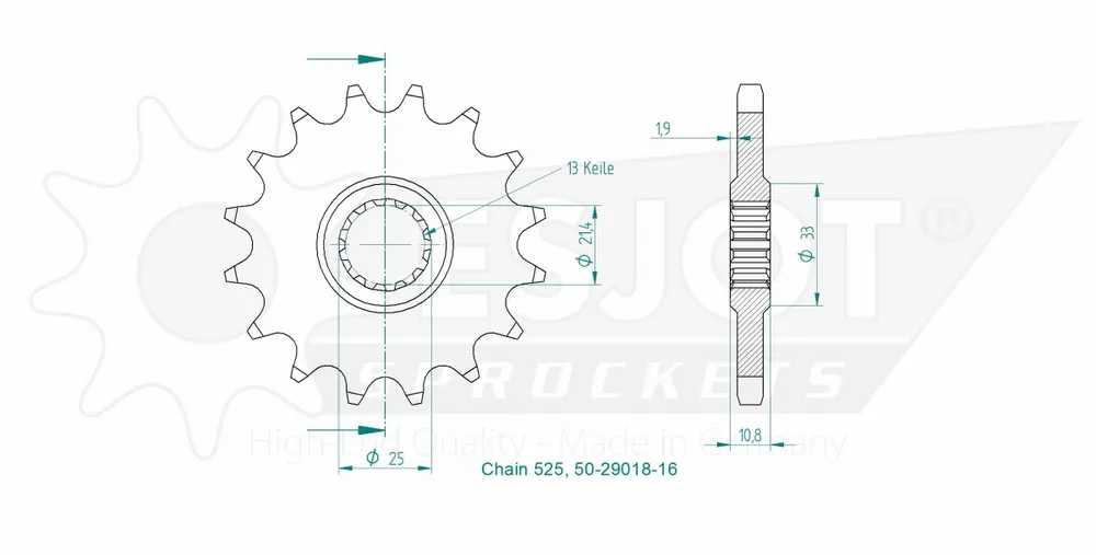 ESJOT - FRONT 16T, 525 - Sprockets - 16T Modern