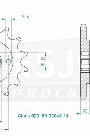 Koop Online ESJOT - FRONT 14T, 520 - Sprockets - 14T
