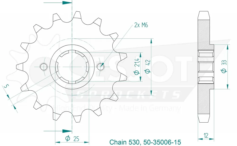 ESJOT - FRONT 15T, 530 - Sprockets - Compatibel met Yamaha Populair