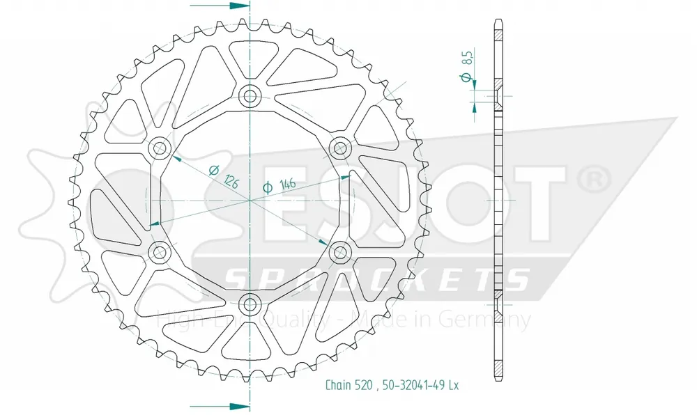 In De Mode ESJOT - REAR STEEL LIGHT 49T, 520 - Sprockets - Staal en lichtgewicht