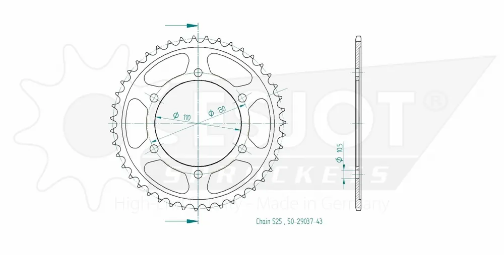 ESJOT - REAR STEEL 43T, 525 - Sprockets - Hoogwaardige staalconstructie Superprijs