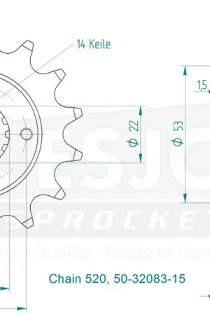 Garantie Inbegrepen ESJOT - FRONT 15T, 520 - Sprockets - 15T, 520
