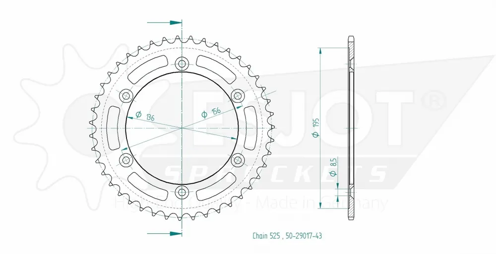 ESJOT - REAR STEEL 43T, 525 - Sprockets - Compatibel met Suzuki Beperkte Voorraad