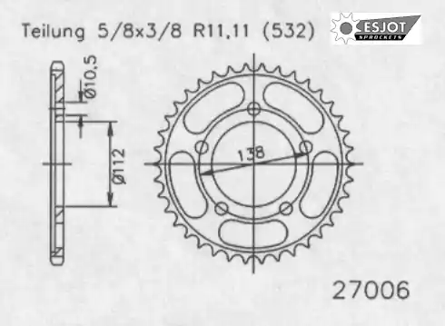 ESJOT - REAR STEEL 50T, 532 - Sprockets - Geschikt voor Yamaha Yzf r6 Gratis Retour