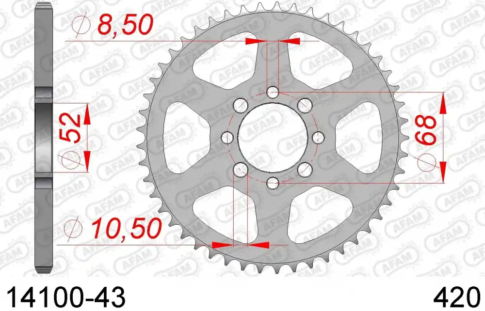 AFAM - REAR STEEL 43T, 420 - Sprockets - Geschikt voor Kawasaki en Suzuki Ambachtelijk