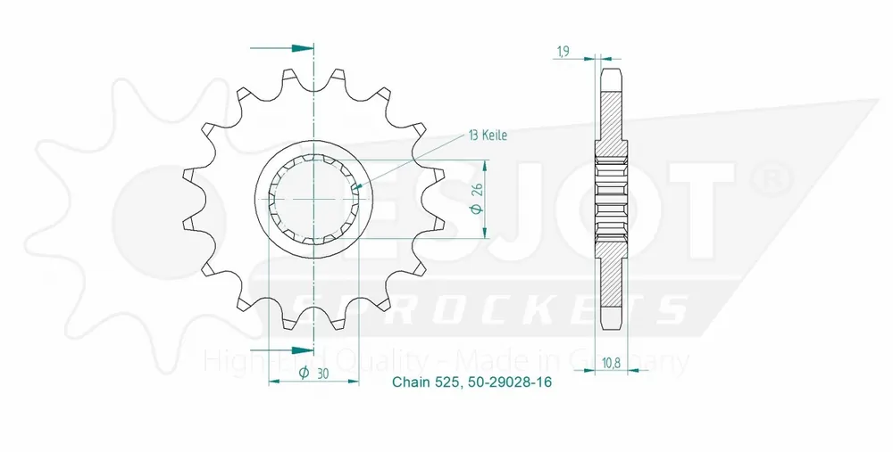 ESJOT - FRONT 16T, 525 - Sprockets - Compatibel met Yamaha Bestseller
