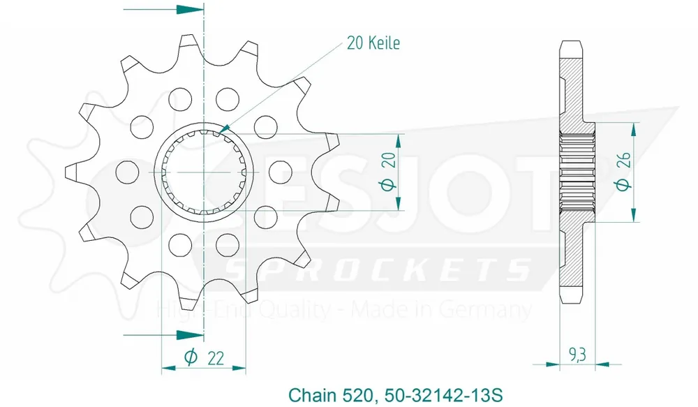 Populair ESJOT - FRONT 13T, LIGHT, 520 - Sprockets - Compatible with Kawasaki KX 250F