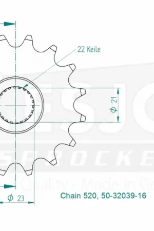 ESJOT - FRONT 16T, 520 - Sprockets - Geschikt voor Yamaha XJ 600 Luxe