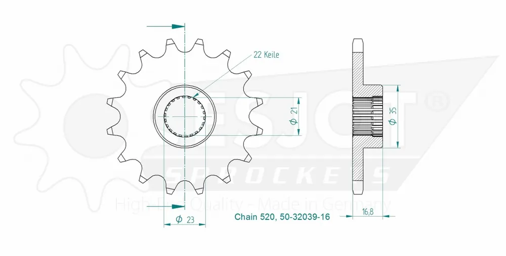 ESJOT - FRONT 16T, 520 - Sprockets - Geschikt voor Yamaha XJ 600 Luxe
