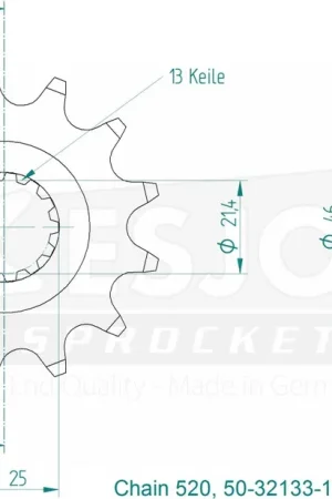 ESJOT - FRONT 13T, 520 - Sprockets - Geschikt voor Kawasaki Z 750 en Z 800 Ambachtelijk