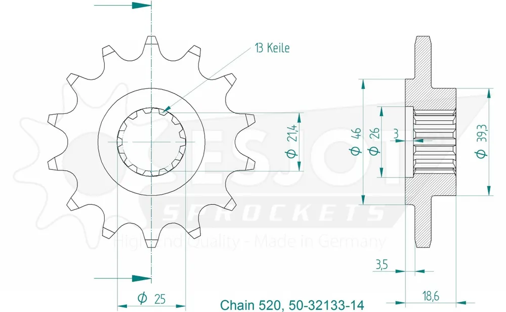 Direct Verzonden ESJOT - FRONT 14T, 520 - Sprockets - Compatibel met Kawasaki Z 750 en Z 800