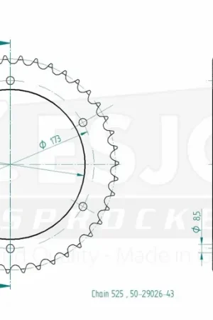 ESJOT - REAR STEEL 43T, 525 - Sprockets - Compatibel met Aprilia Speciale Aanbieding