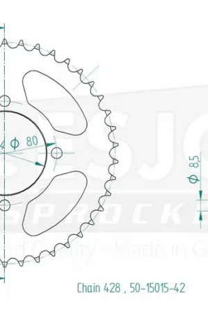 ESJOT - REAR STEEL 42T, 428 - Sprockets - Compatibel met Yamaha Ybr 125 Garantie Inbegrepen