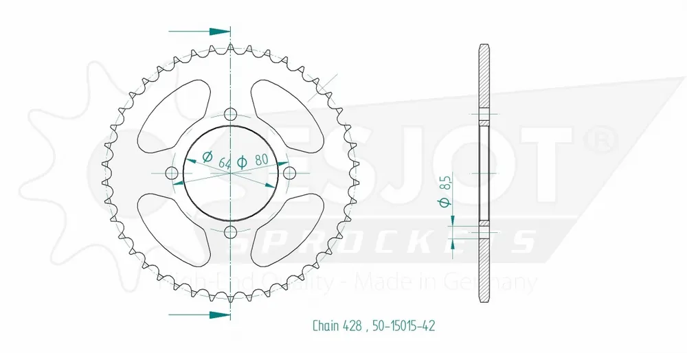 ESJOT - REAR STEEL 42T, 428 - Sprockets - Compatibel met Yamaha Ybr 125 Garantie Inbegrepen