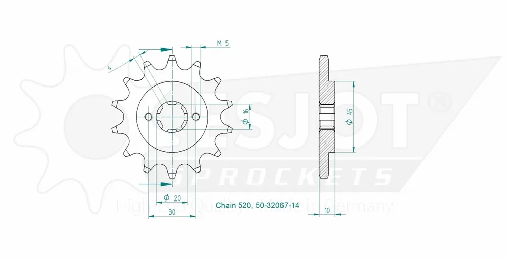 ESJOT - FRONT 14T, 520 - Sprockets - Geschikt voor diverse toepassingen Meest Verkocht