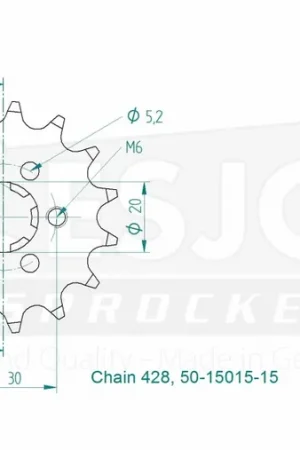 ESJOT - FRONT 15T, 428 - Sprockets - Compatibel met Kawasaki Gratis Retour