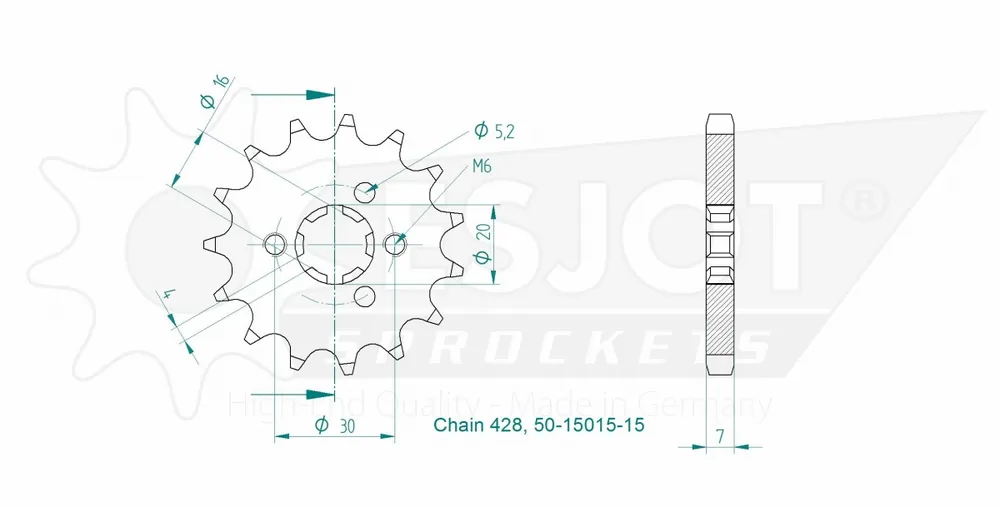 ESJOT - FRONT 15T, 428 - Sprockets - Compatibel met Kawasaki Gratis Retour