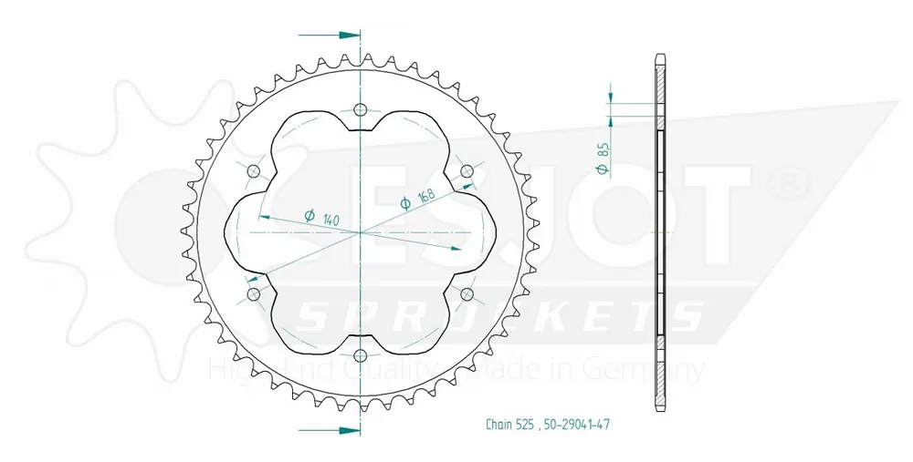 ESJOT - REAR STEEL 47T, 525 8.5MM BOLTS - Sprockets - Perfecte compatibiliteit Exclusieve Aanbieding