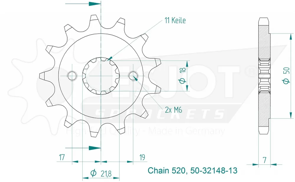 ESJOT - FRONT 13T, 520 - Sprockets - Geschikt voor Honda modellen Origineel