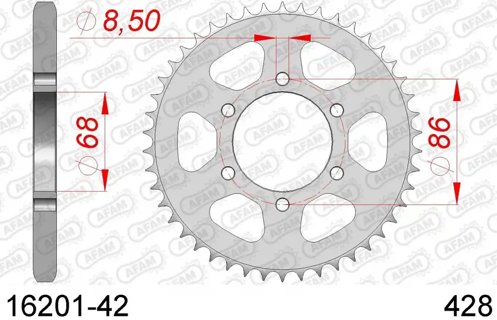 Alleen Vandaag AFAM - REAR STEEL 42T, 428 - Sprockets - Geschikt voor Kawasaki Bn 125