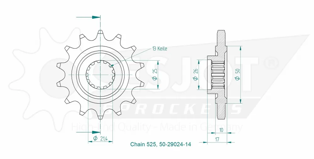ESJOT - FRONT 14T, 525 - Sprockets - Compatibel met Kawasaki ZX6R Lage Kosten