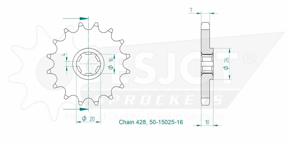 ESJOT - FRONT 16T, 428 - Sprockets - 16T Gecertificeerd