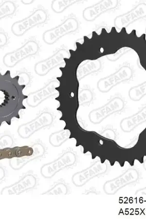 AFAM - 525XSR2 104 MRS (RIVET) GOLD & SPROCKETS - CHAIN KITS - STEEL BLACK WITHOUT CARRIER Hete Deal