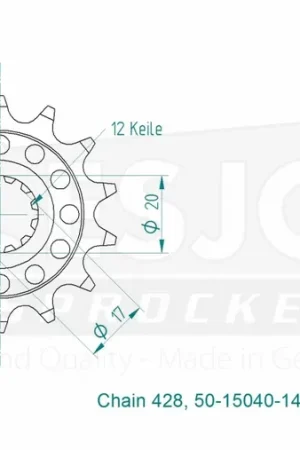 Laatste Kans ESJOT - FRONT 14T, 428 - Sprockets - Hoge kwaliteit