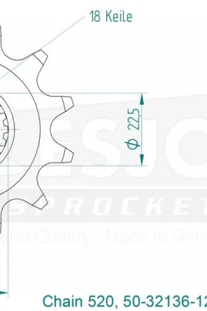 ESJOT - FRONT 12T, 520 - Sprockets - Kwaliteit en Betrouwbaarheid Ambachtelijk