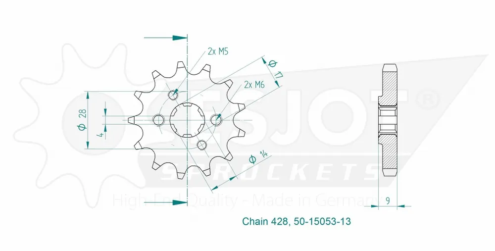 ESJOT - FRONT 13T, 428 - Sprockets - 13T, 428 Populair