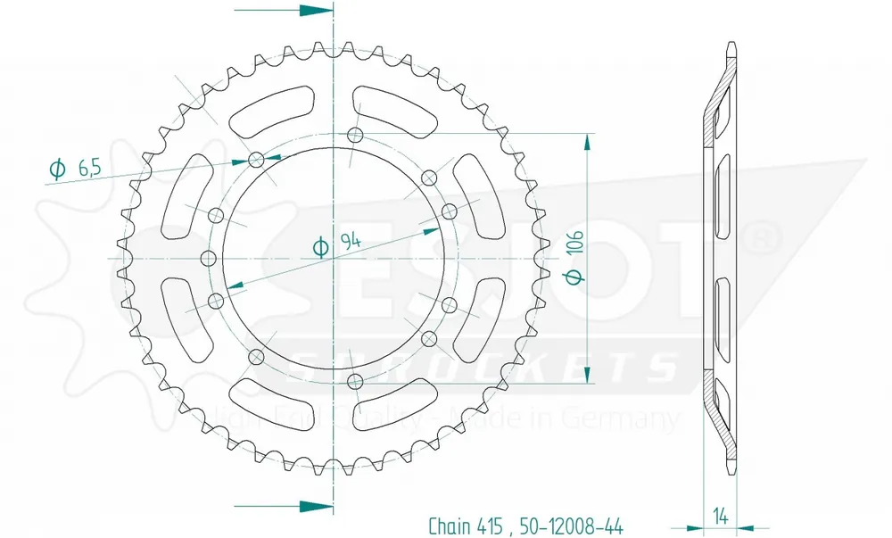 Nieuwe Collectie ESJOT - REAR STEEL 44T, 415 - Sprockets - Staal
