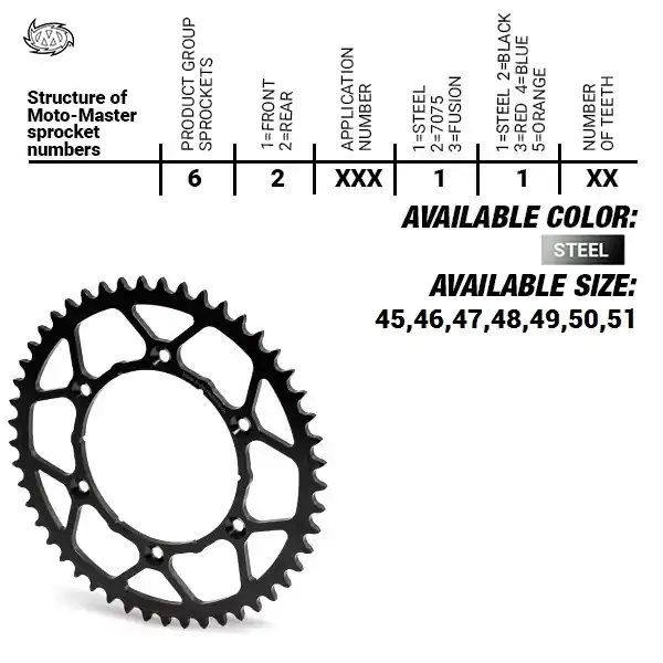Direct Verzonden MOTO MASTER - REAR STEEL ULTRALIGHT 49T, 428 - Sprockets - Steel