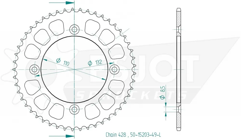 ESJOT - REAR STEEL 49T, 428 - Sprockets - ULTRALIGHT BLACK Favoriet