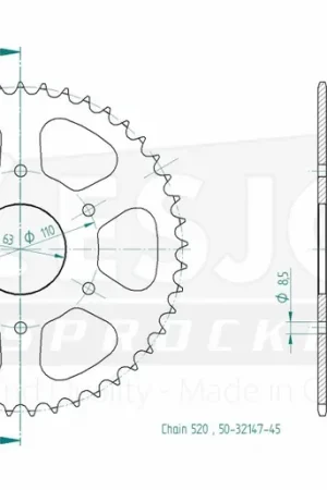 ESJOT - REAR STEEL 45T, 520 - Sprockets - Staal constructie Origineel