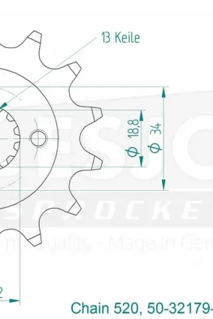 Op = Op ESJOT - FRONT 14T, 520 - Sprockets - Hoge compatibiliteit