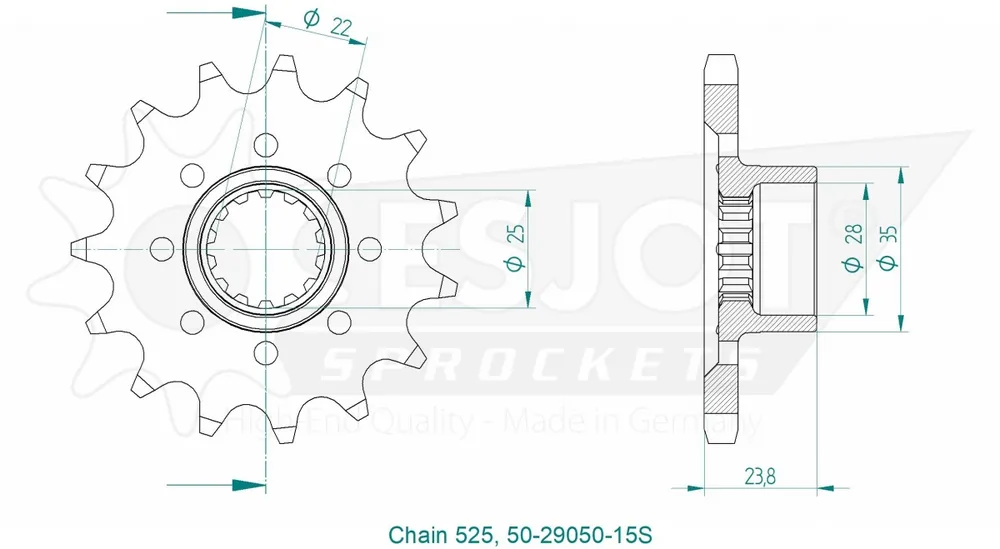 Laatste Kans ESJOT - FRONT LIGHT 15T, 525 - Sprockets - Compatibel met Mvagusta