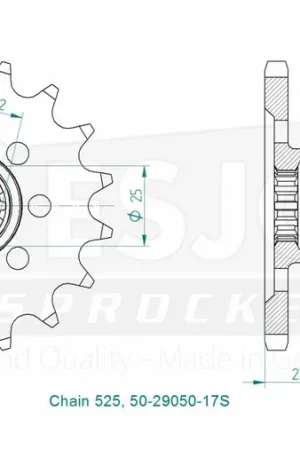 ESJOT - FRONT LIGHT 17T, 525 - Sprockets - Compatibiliteit met Mvagusta Direct Beschikbaar